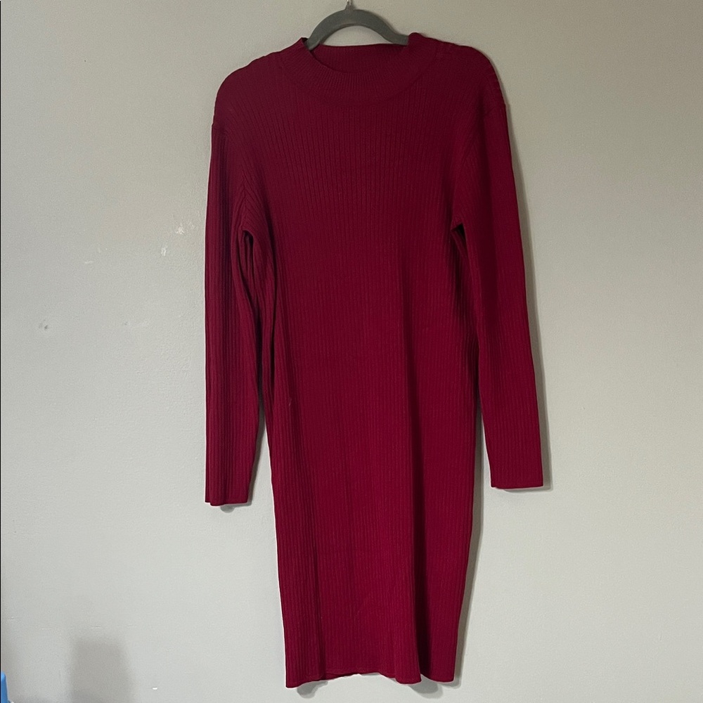Lily Rose Long-Sleeve Ribbed Knit Dress in Berry Red
